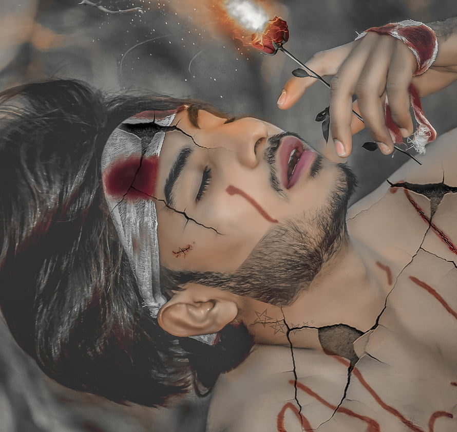 Injured man with cracked skin and burning rose, Alone Sad Broken Heart Boy Crying, broken dp HD wallpaper