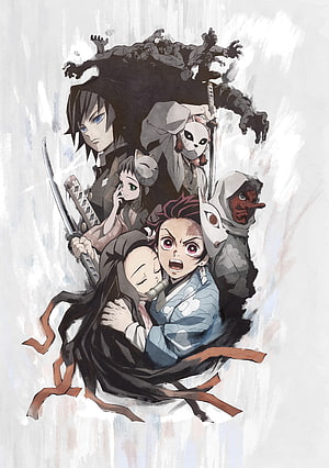 Demon Slayer Kimetsu no Yaiba Anime Artwork Featuring Tanjiro Kamado Nezuko and Demon Slayer Corps Members HD phone wallpaper