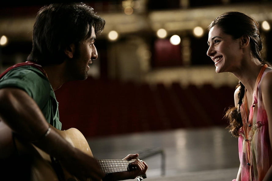 Ranbir Kapoor and Nargis Fakhri in a romantic scene from the film Rockstar HD wallpaper