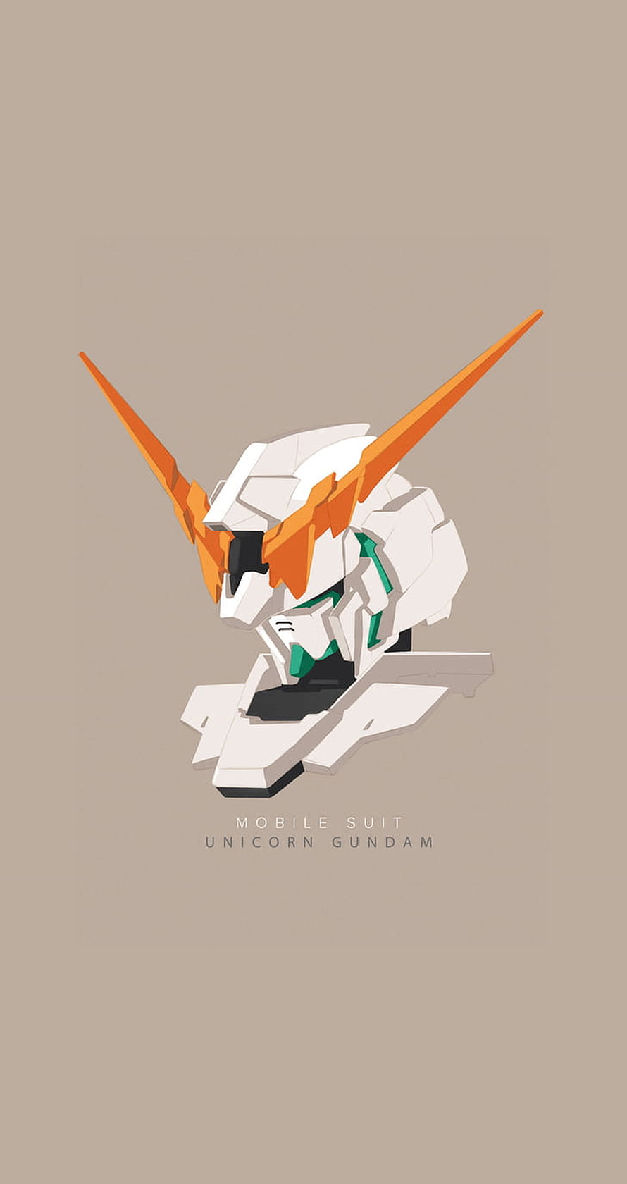 Minimalist Unicorn Gundam Head Illustration with Orange Horns on Beige Background HD phone wallpaper
