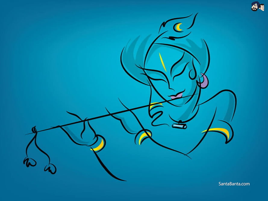 Stylized Blue Krishna Playing Flute Vector Art Wallpaper HD wallpaper