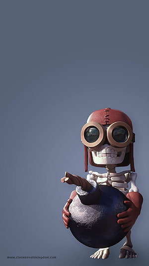 Cute Bomber Skeleton Character from Clash Royale Holding a Large Bomb HD phone wallpaper