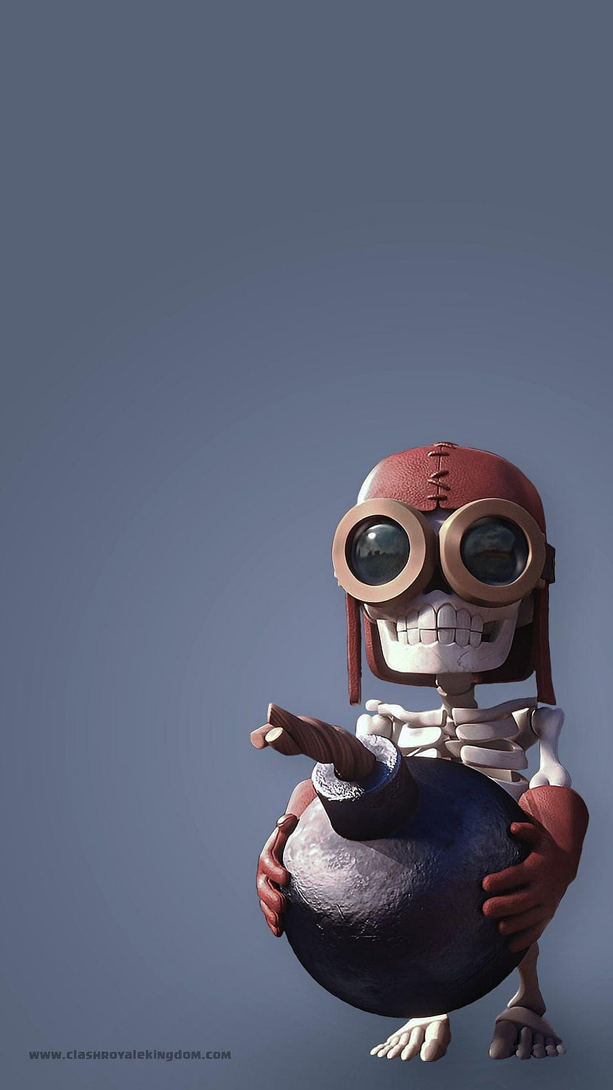 Cute Bomber Skeleton Character from Clash Royale Holding a Large Bomb HD phone wallpaper