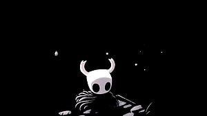 Hollow Knight Knight Character in Dark Void with Floating Particles HD wallpaper