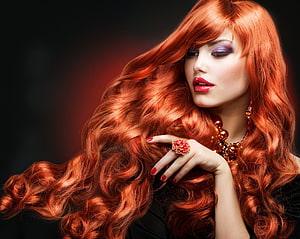 Glamorous Woman with Voluminous Red Wavy Hair and Bold Makeup, : 2800x2234 px, beauty, fashion, girl, girls, hair, model, models, style, woman, women 2800x2234, hair model HD wallpaper