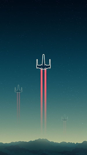 Star Wars TIE Fighter Minimalist Night Sky Illustration with Red Laser Trails HD phone wallpaper