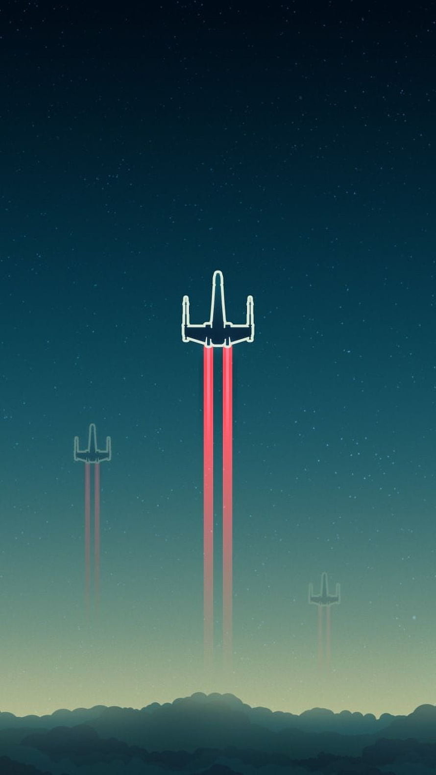 Star Wars TIE Fighter Minimalist Night Sky Illustration with Red Laser Trails HD phone wallpaper