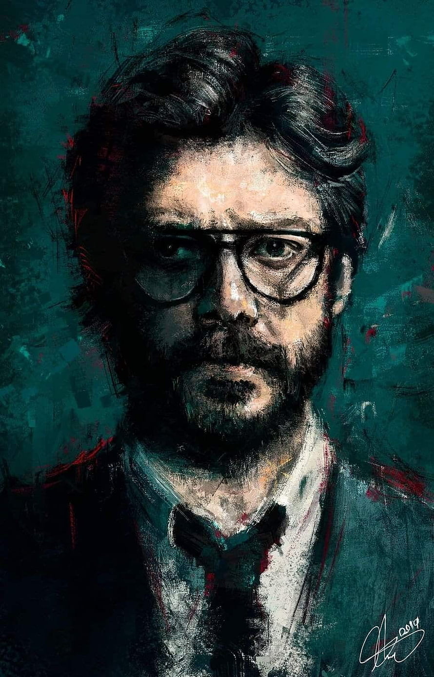 The Professor from Money Heist in a moody digital portrait with glasses and beard HD phone wallpaper