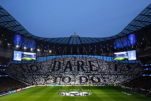 Tottenham Hotspur Stadium Tifo Display During UEFA Champions League Match HD wallpaper