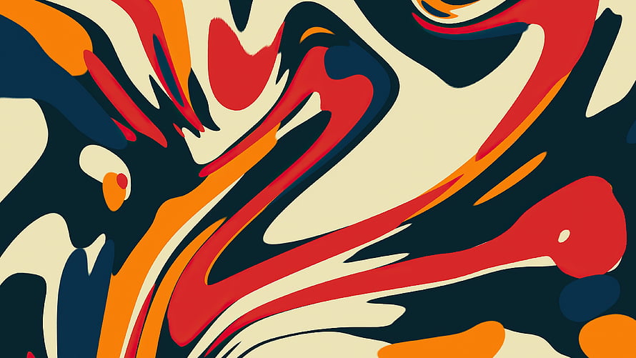 Vibrant Abstract Fluid Art with Bold Red Orange and Navy Swirls HD wallpaper