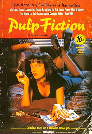Pulp Fiction Movie Poster Featuring Uma Thurman Lying on Bed with Cigarette, pulp fiction movie poster, #PULP FICTION HD phone wallpaper