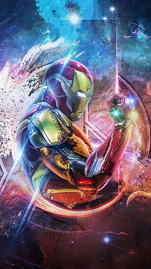Iron Man Rescue Armor in Cosmic Nebula with Glowing Gauntlet and Starburst Effects, 330524 Iron Man, Rescue Armor, Avengers Endgame, , Backgrounds, and, iron man 12 HD phone wallpaper