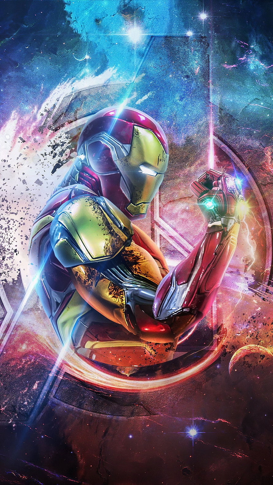 Iron Man Rescue Armor in Cosmic Nebula with Glowing Gauntlet and Starburst Effects, 330524 Iron Man, Rescue Armor, Avengers Endgame, , Backgrounds, and, iron man 12 HD phone wallpaper