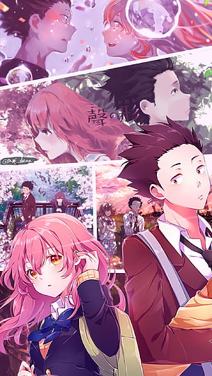 A Silent Voice Anime Collage Featuring Shoya and Shoko Under Cherry Blossoms HD phone wallpaper