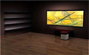 Modern Minimalist Office Interior With Wall Art And Floating Shelves HD wallpaper