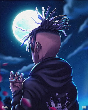 XXXTentacion Anime Style Illustration Under a Glowing Full Moon HD phone wallpaper