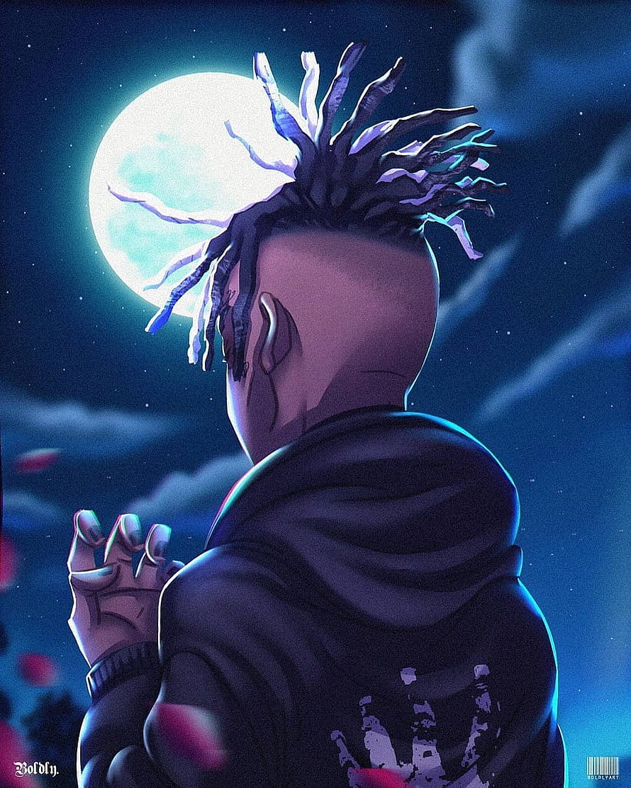 XXXTentacion Anime Style Illustration Under a Glowing Full Moon HD phone wallpaper
