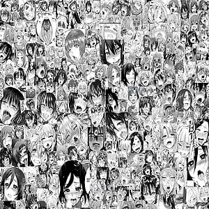 Black and White Anime Ahegao Face Collage Wallpaper HD phone wallpaper
