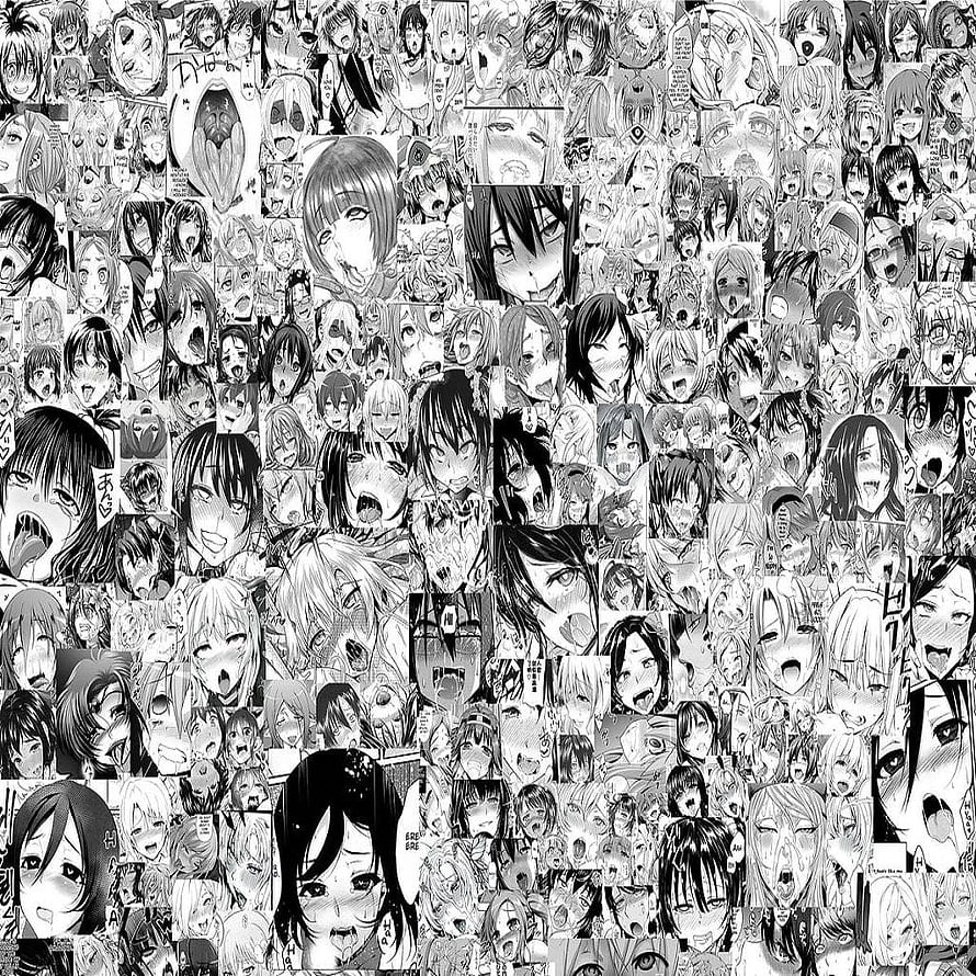 Black and White Anime Ahegao Face Collage Wallpaper HD phone wallpaper