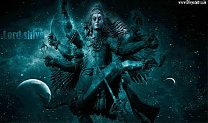 Cosmic Lord Shiva Wallpaper - Multi-Armed Hindu Deity in Space with Planets HD wallpaper