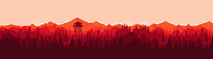 Red Sunset Mountain Forest Landscape With Fire Lookout Tower Vector Illustration HD wallpaper