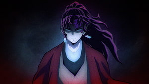 Kibutsuji Muzan from Demon Slayer Anime in Dark Red Kimono with Purple Hair HD wallpaper
