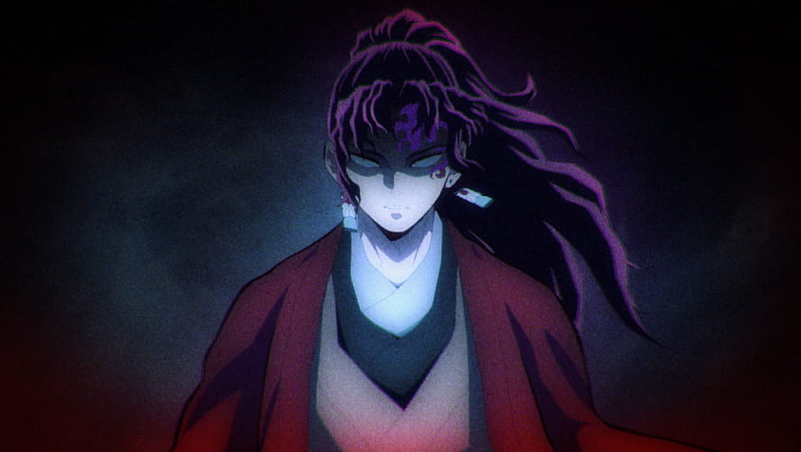 Kibutsuji Muzan from Demon Slayer Anime in Dark Red Kimono with Purple Hair HD wallpaper
