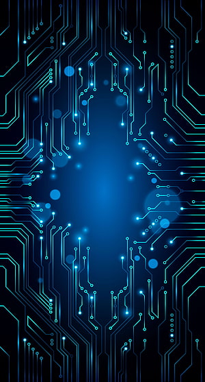 Glowing Blue Circuit Board Technology Background with Digital Traces and Nodes HD phone wallpaper