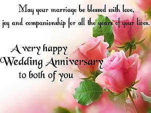 Pink Rose Wedding Anniversary Greeting Card with Romantic Blessing Quote HD wallpaper