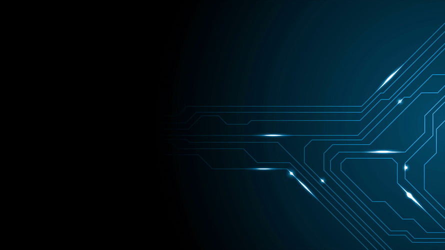 Glowing Blue Circuit Board Traces on Dark Background with Digital Light Effects HD wallpaper