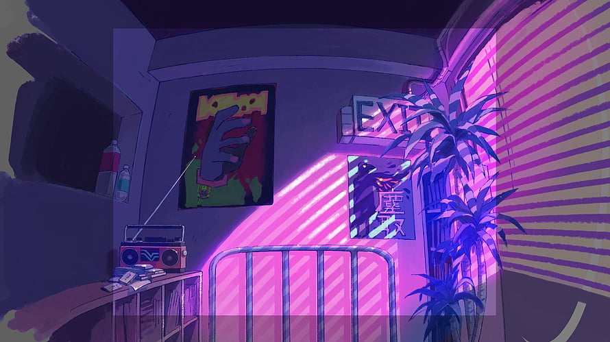 Zutomayo Neon Bedroom Interior with Pink Lighting and Retro Boombox HD wallpaper