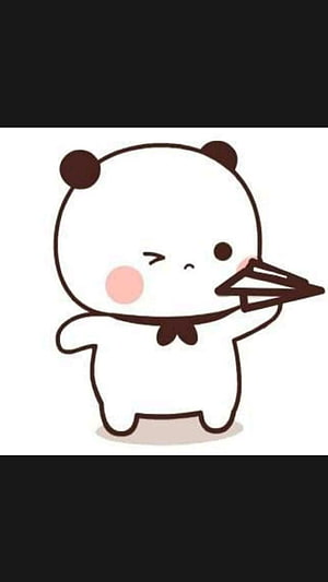 Cute cartoon panda character winking and holding a paper airplane, kawaii style illustration HD phone wallpaper