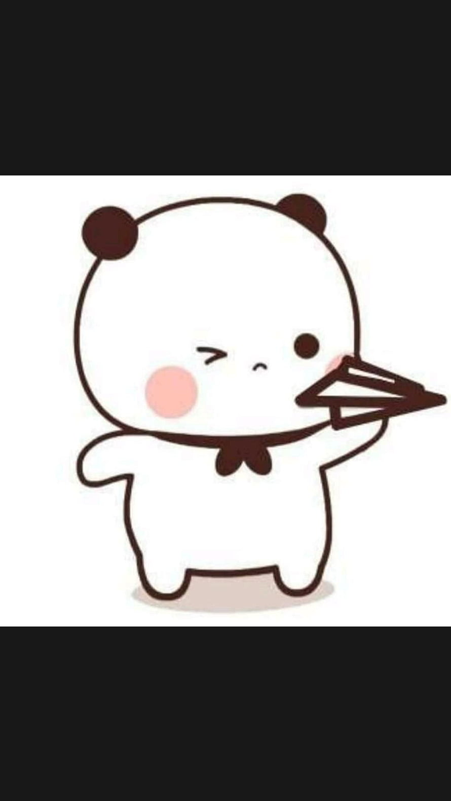 Cute cartoon panda character winking and holding a paper airplane, kawaii style illustration HD phone wallpaper