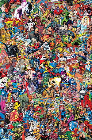 Dense Marvel Comics Character Collage Featuring Spider-Man, Iron Man, and Captain America HD phone wallpaper