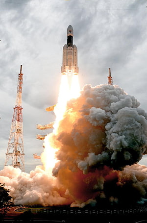 ISRO Spacecraft Launch With Intense Flame And Billowing Smoke At Launch Pad HD phone wallpaper