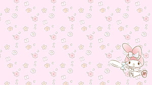 Cute My Melody Rabbit Character on Pink Floral Background HD wallpaper