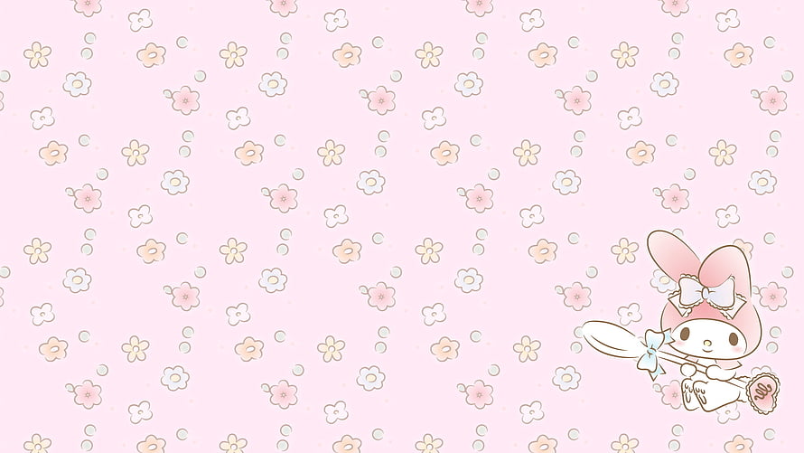 Cute My Melody Rabbit Character on Pink Floral Background HD wallpaper