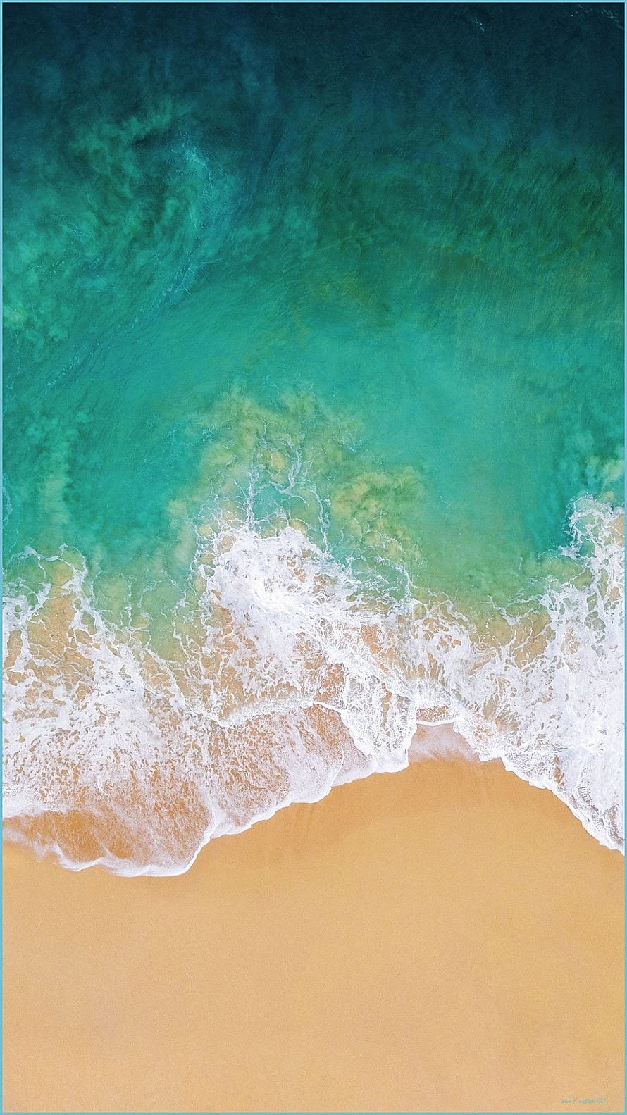 Aerial View of Turquoise Ocean Waves Crashing on Golden Sand Beach HD phone wallpaper