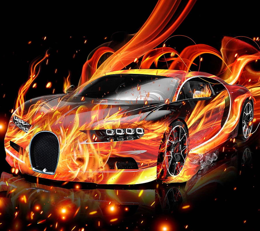 Bugatti Chiron Super Sport Enveloped in Fiery Flames and Sparks HD wallpaper