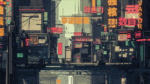 Cyberpunk Cityscape With Neon Signs And Futuristic Architecture HD wallpaper