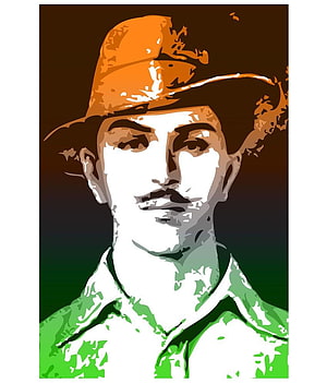 Stylized Portrait of Bhagat Singh in Orange Turban and Green Shirt HD phone wallpaper