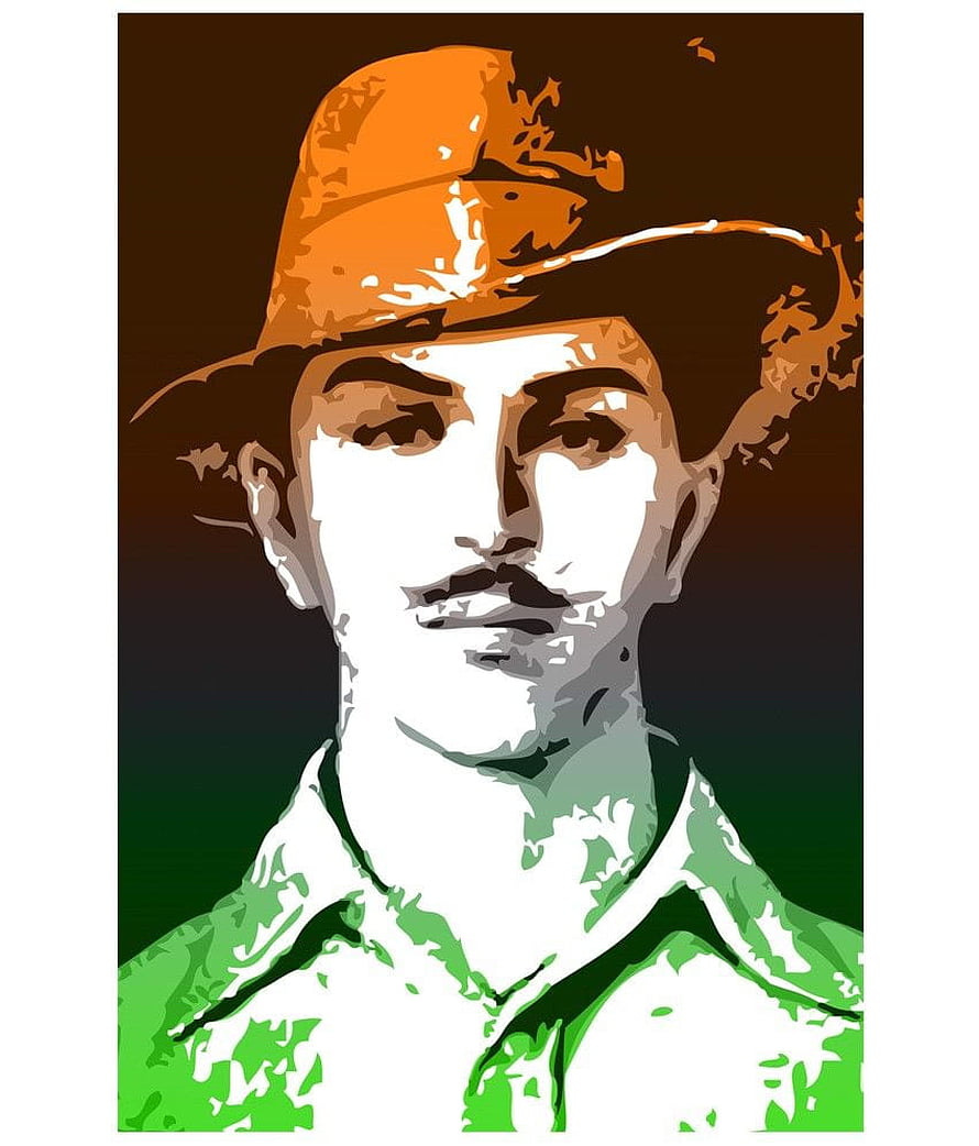 Stylized Portrait of Bhagat Singh in Orange Turban and Green Shirt HD phone wallpaper