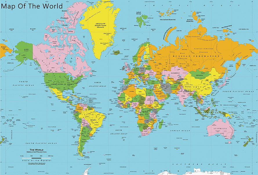 Colorful Political World Map with Country Borders and Labels HD wallpaper