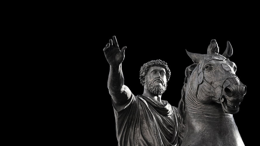 Statue of Marcus Aurelius on Horseback Against Black Background HD wallpaper