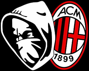 Anonymous Guy Fawkes Mask and AC Milan Club Crest on Black Background HD wallpaper