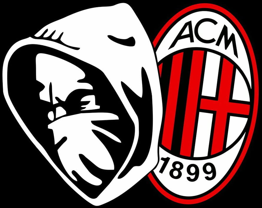 Anonymous Guy Fawkes Mask and AC Milan Club Crest on Black Background HD wallpaper