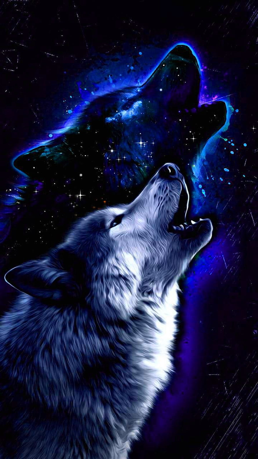 Mystical Howling Wolf With Cosmic Galaxy Background Digital Art HD phone wallpaper