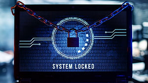 Cybersecurity Concept: Laptop Screen Displaying System Locked Message With Digital Padlock And Chain HD wallpaper