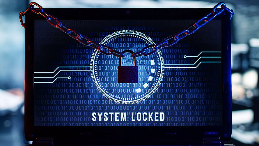 Cybersecurity Concept: Laptop Screen Displaying System Locked Message With Digital Padlock And Chain HD wallpaper