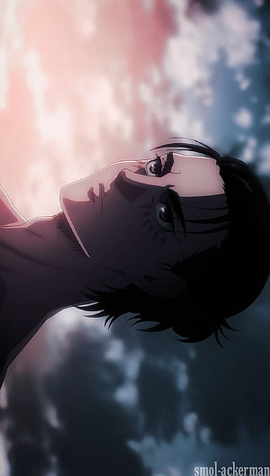 Eren Yeager Anime Portrait Gazing at Dramatic Cloudy Sky HD phone wallpaper